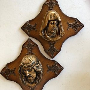 Vintage Mary & Jesus 12”x12” wood & metal wall art